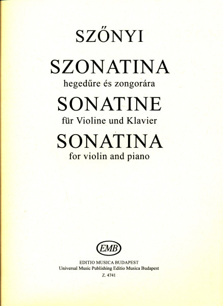 Szőnyi Erzsébet: Szonatina - hegedűre, zongorakísérettel