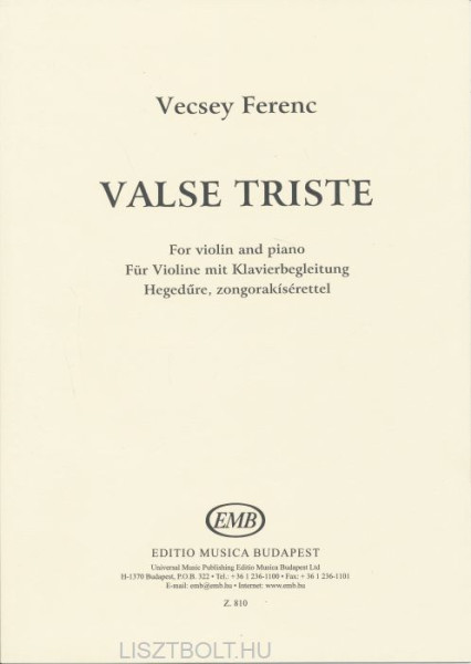 Vecsey Ferenc: Valse triste hegedűre, zongorakísérettel