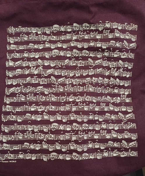 Bordó-lila, hangjegyes, hosszúfülű pamut táska